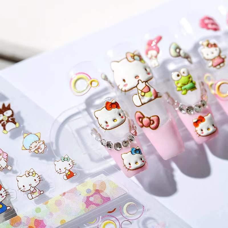 Dedyel 5D Embossed Hello Kitty Nail Art Sticker Decal Hello Kitty Self Adhesive Nail Art Sticker Anime Cute Cartoon Design Nail Art Stickers for Girls Kids Women Manicure Decoration DIY Nail Art - Image 3