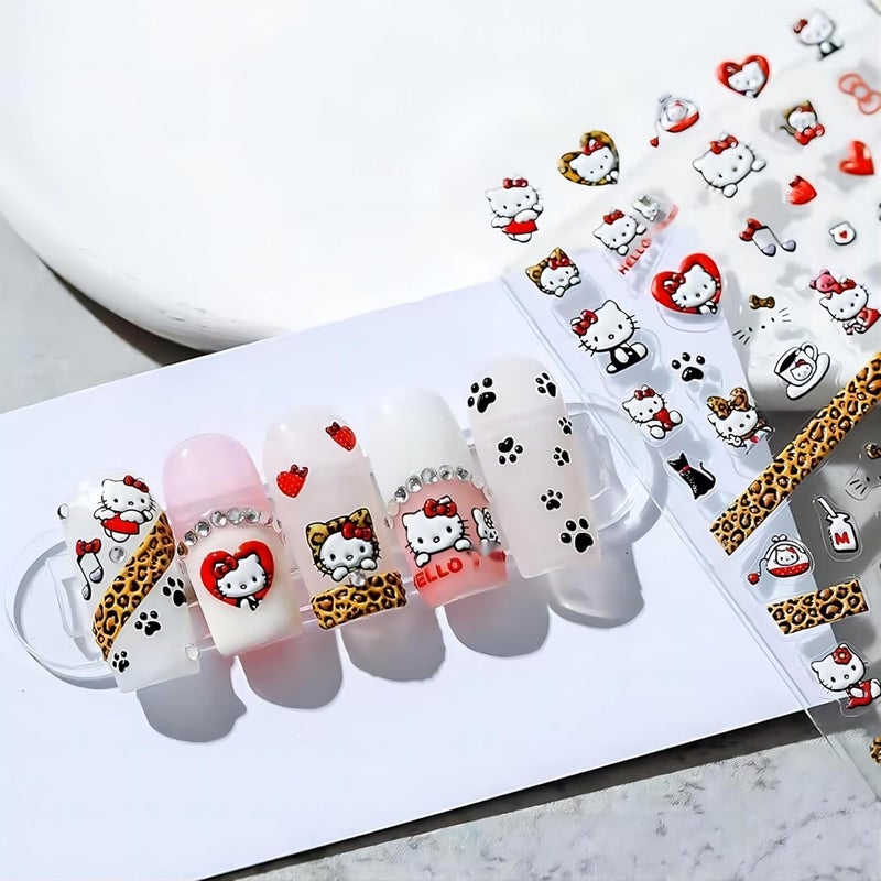 Dedyel 5D Embossed Hello Kitty Nail Art Sticker Decal Hello Kitty Self Adhesive Nail Art Sticker Anime Cute Cartoon Design Nail Art Stickers for Girls Kids Women Manicure Decoration DIY Nail Art - Image 2