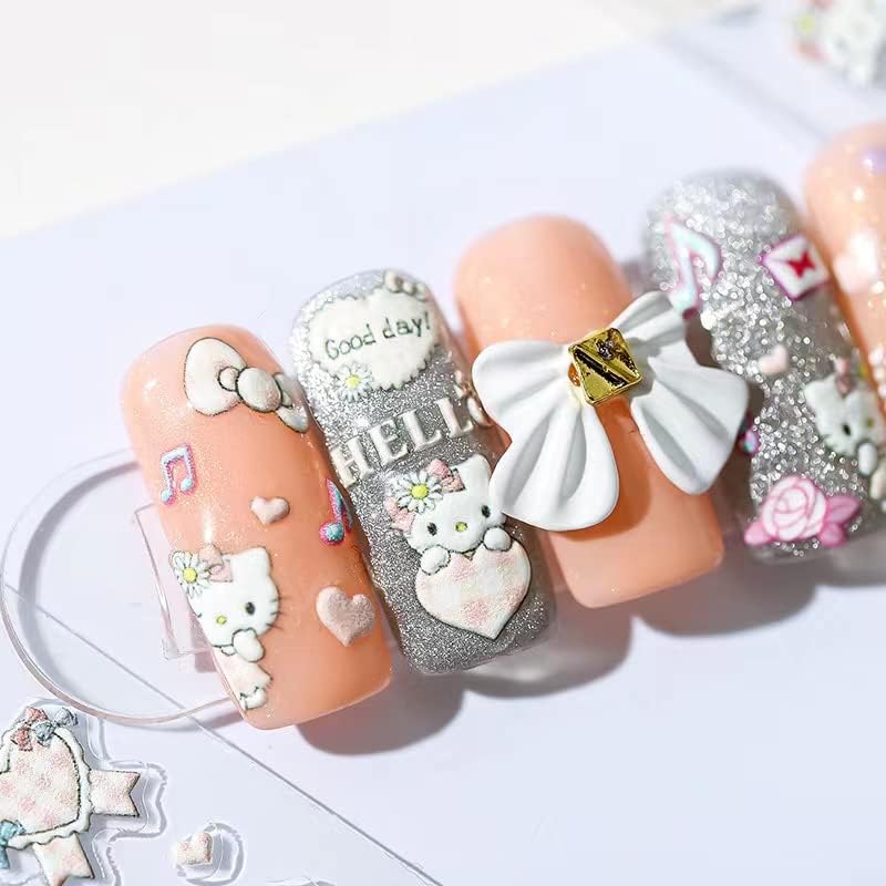 Dedyel 5D Embossed Hello Kitty Nail Art Sticker Decal Hello Kitty Self Adhesive Nail Art Sticker Anime Cute Cartoon Design Nail Art Stickers for Girls Kids Women Manicure Decoration DIY Nail Art - Image 4
