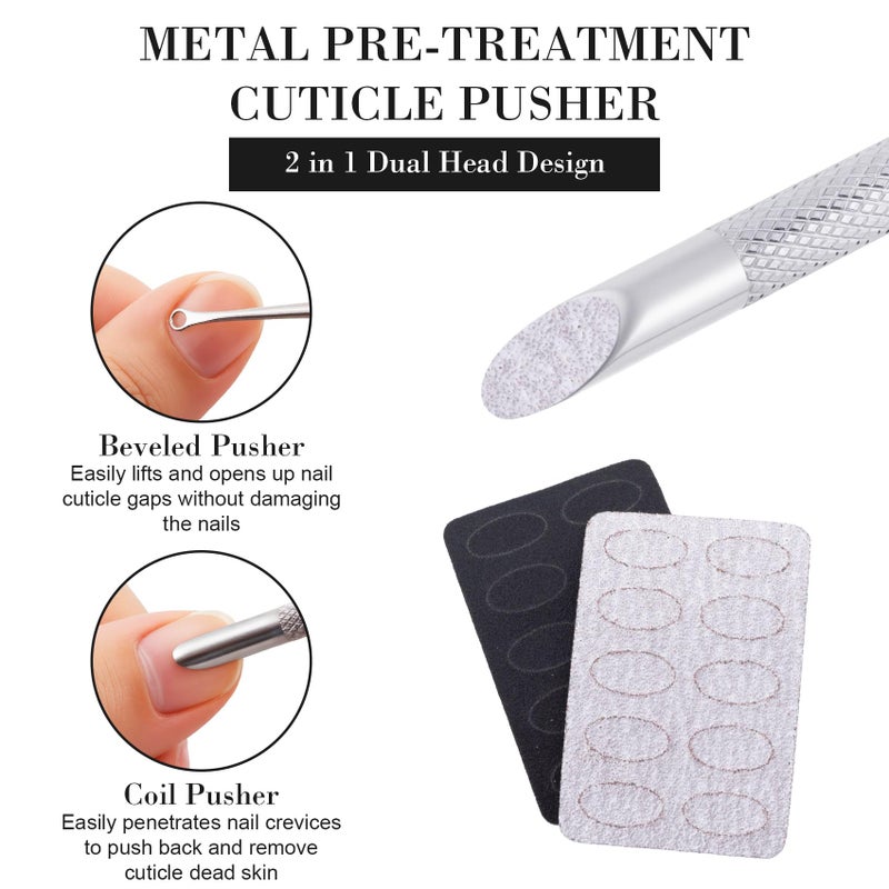 SmallCat 1 Pcs Cuticle Pusher Tool with 100#/240# Grit Nail Files, Metal Cuticle Tools, Stainless Steel Round Manicure Tools for Manicure Pedicure Nail Art, Salon, Home Use - Image 4