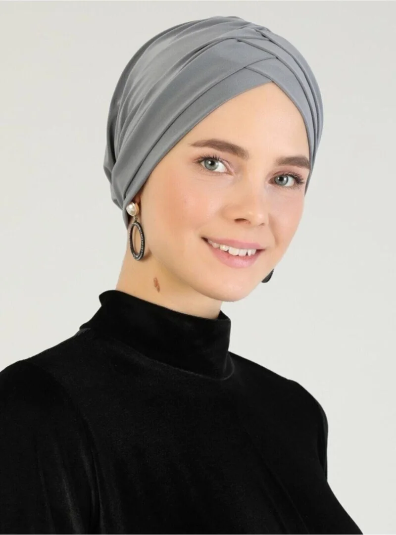 Naciye Sultan Hijab Cross Sea Bonnet Three-Striped Ready-made Headscarf Gray