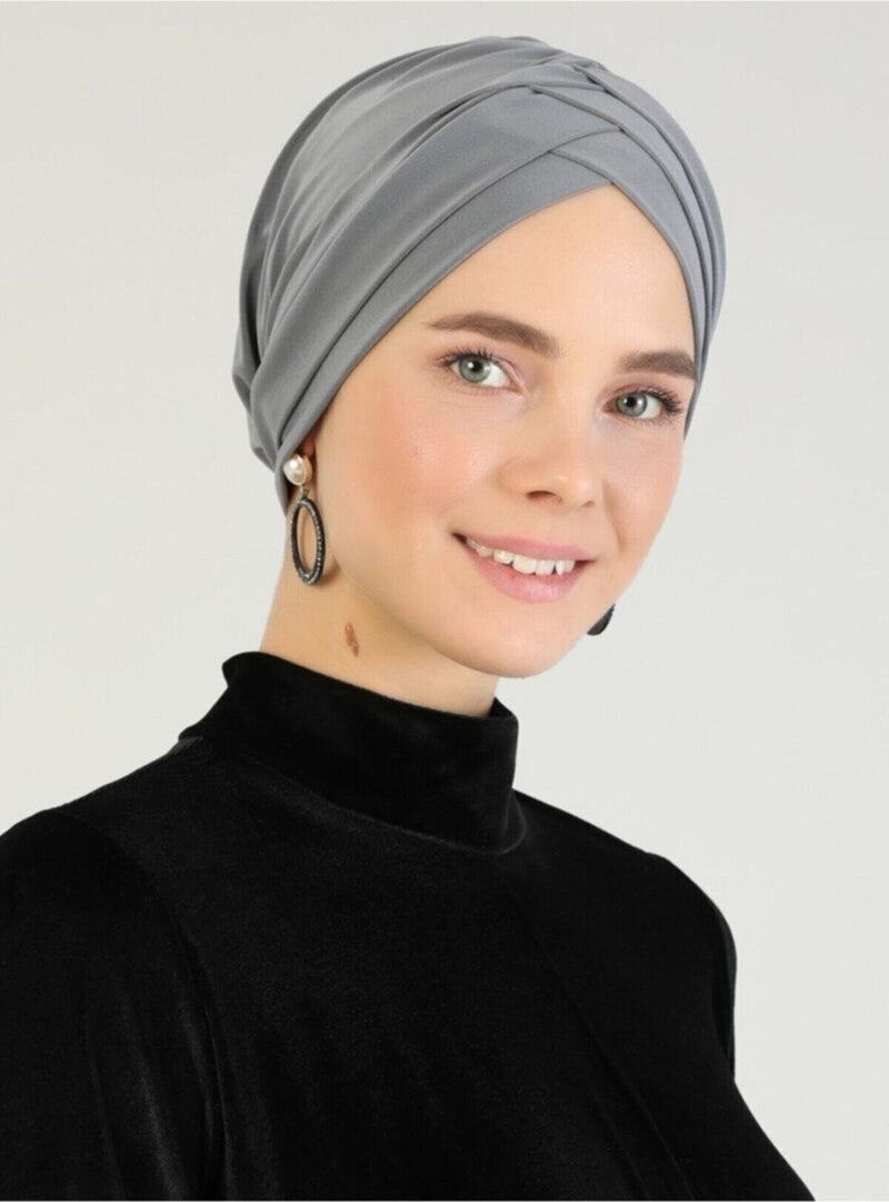 ناجيه سلتان سكارف حجاب جاهز بخطوط متقاطعة رمادي  - Image 1