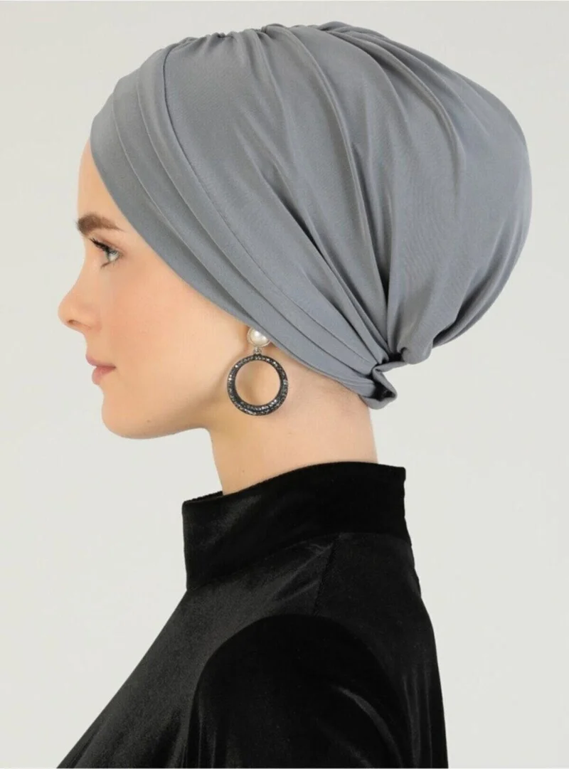 Naciye Sultan Hijab Cross Sea Bonnet Three-Striped Ready-made Headscarf Gray