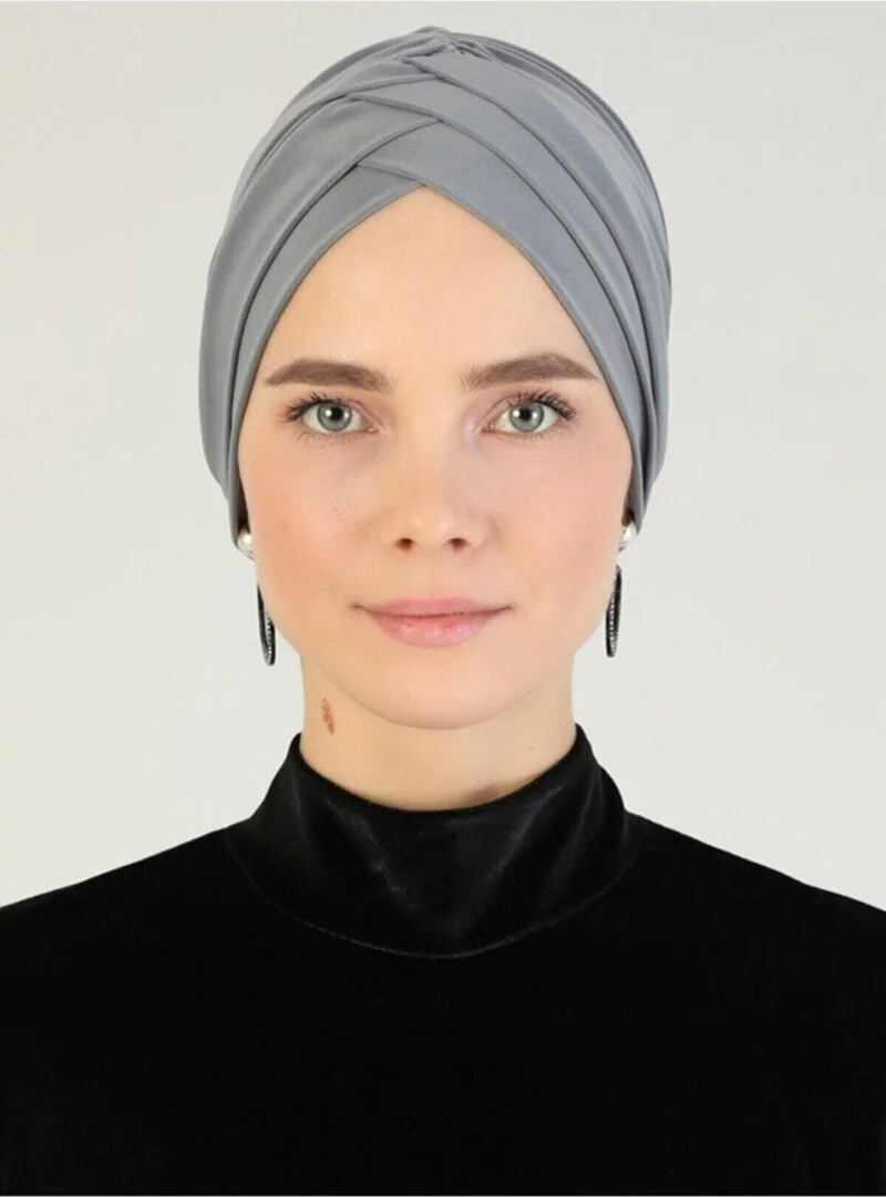 Naciye Sultan Hijab Cross Sea Bonnet Three-Striped Ready-made Headscarf Gray