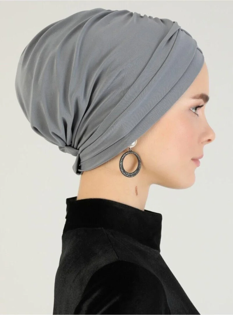 Naciye Sultan Hijab Cross Sea Bonnet Three-Striped Ready-made Headscarf Gray
