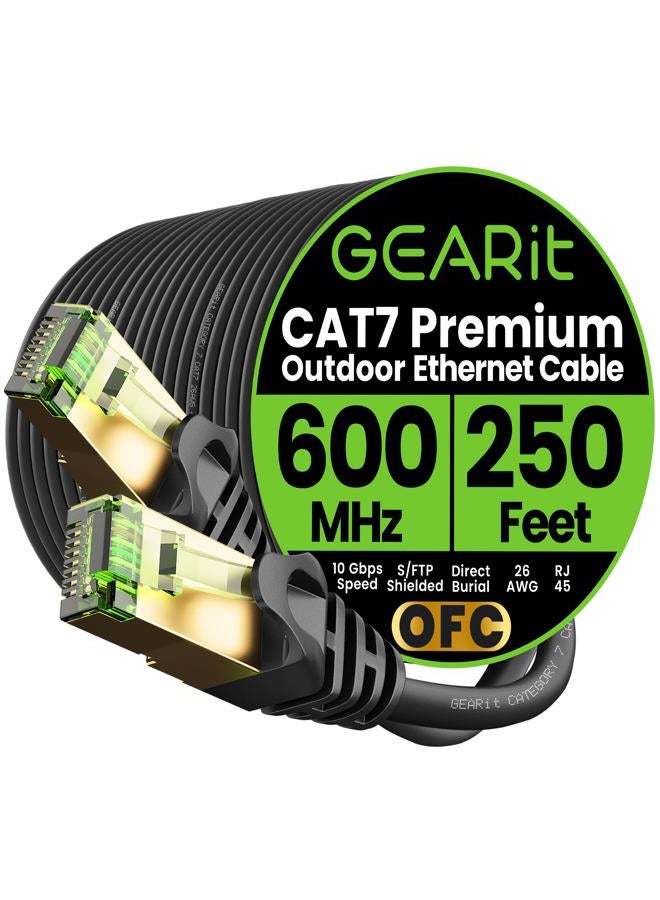 GearIT Cat7 Outdoor Ethernet Cable (250ft) SFTP Shielded Foil Twisted Pair, Pure Copper, LLDPE, Waterproof, Direct Burial, In-Ground, UV Resistant, POE, Network, LAN, Internet, Cat 7-250 Feet - Image 1