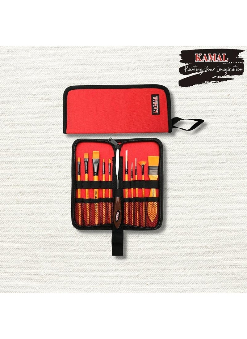 Kamal KAMAL Mix Brush Set (Mix Premium) with Cotton Canvas Board Medium Grain 16X12 Inch with Wooden Palette Medium  - Image 2