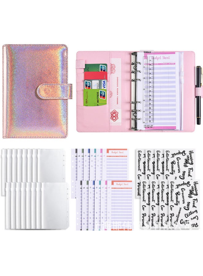 QICAI A6 Colorful Matte Laser Macaron Set Pu Notebook Cash Budget Financial Loose-leaf Book - Image 1