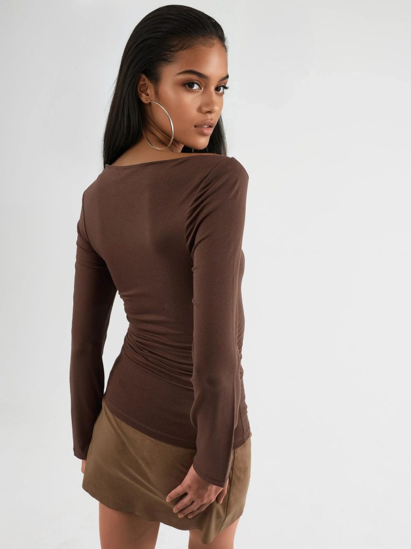 BUSEM Accessory Detailed Boat Neck Long Sleeve Blouse - Image 3
