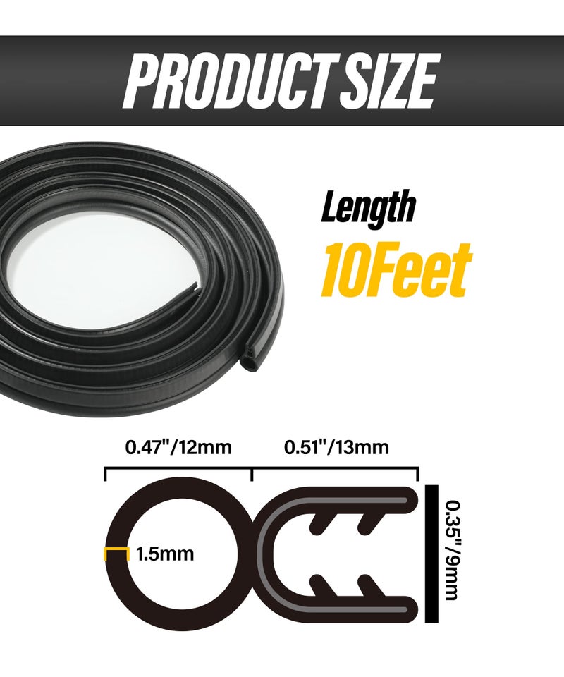 Reswish ESEWALAS 10Ft/20Ft Car Door Rubber Seal Strip with Top Bulb,Rubber Weather Seal,Automotive Weather Stripping Soundproofing Edge Guard Trim for Cars, Boats,RVs,Trucks and Home Applications (10 Feet) - Image 2