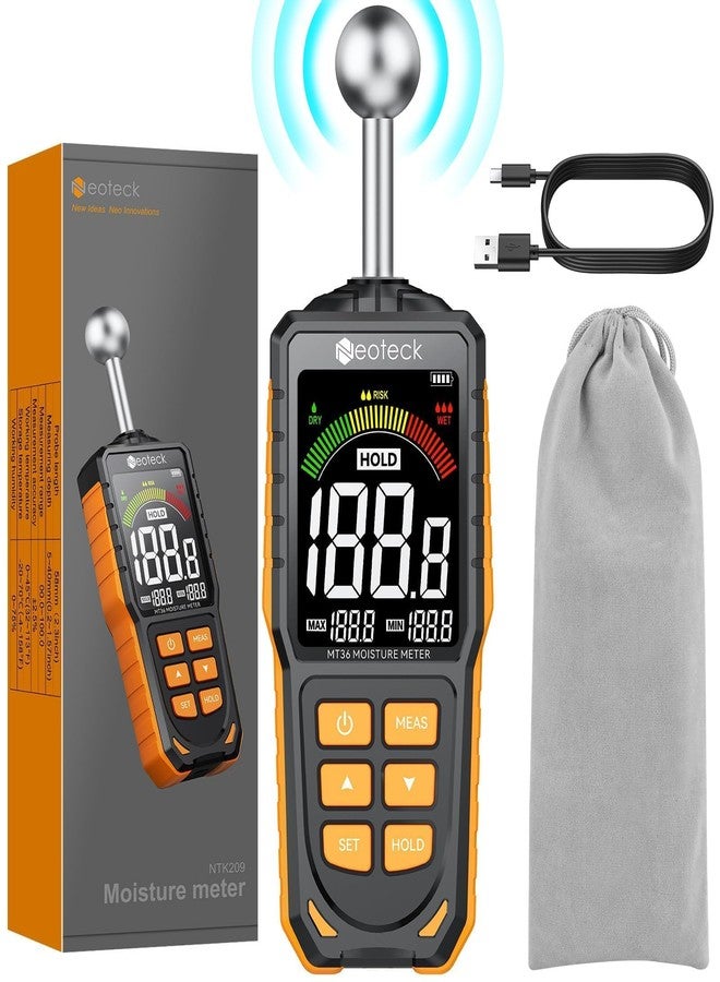 Neoteck Spherical Inductive Moisture Meter 5-40mm Analysis Depth Pinless Moisture Meter with 3-Color LCD Indicator,USB Rechargeable Wood Meter Light and Buzzer Alarm for Wall,Wood,Masonry,Concrete - Image 1