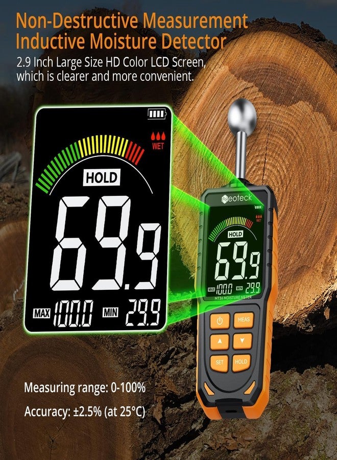 Neoteck Spherical Inductive Moisture Meter 5-40mm Analysis Depth Pinless Moisture Meter with 3-Color LCD Indicator,USB Rechargeable Wood Meter Light and Buzzer Alarm for Wall,Wood,Masonry,Concrete - Image 2
