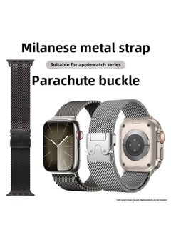 For Applewatch9876 For AppleWatch Ultra2 Parachute Buckle Milanese Nice S10 Strap Metal-Color:Black [large Thick Mesh]-Specifications:38/40/41/10 Generations 42 Universal