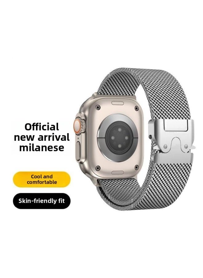 Generic - For Applewatch9876 For AppleWatch Ultra2 Parachute Buckle Milanese Nice S10 Strap Metal-Color:Black [large Thick Mesh]-Specifications:38/40/41/10 Generations 42 Universal - Image 1