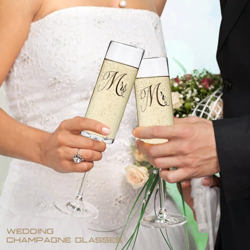 Yeegook Wedding Gifts for Bride and Groom, Mr and Mrs Champagne Flutes, Bridal Shower Gifts, Engagement Gift, Wedding Toasting Glasses with Cake Cutting Set for Wedding Anniversary Engagement - Image 3