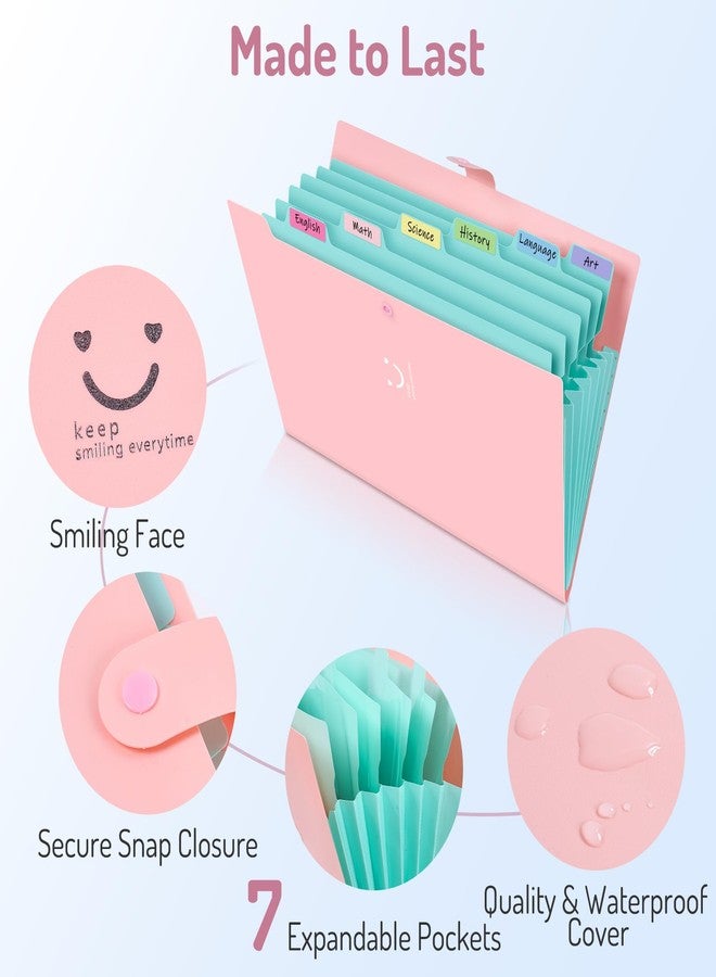 Forvencer Accordion File Organizer, Letter Size, 7 Pocket Expanding File Folder, Cute File Folder with Labels, Portable File Organizer for School Office Supplies, Folders for Documents, Purple - Image 3