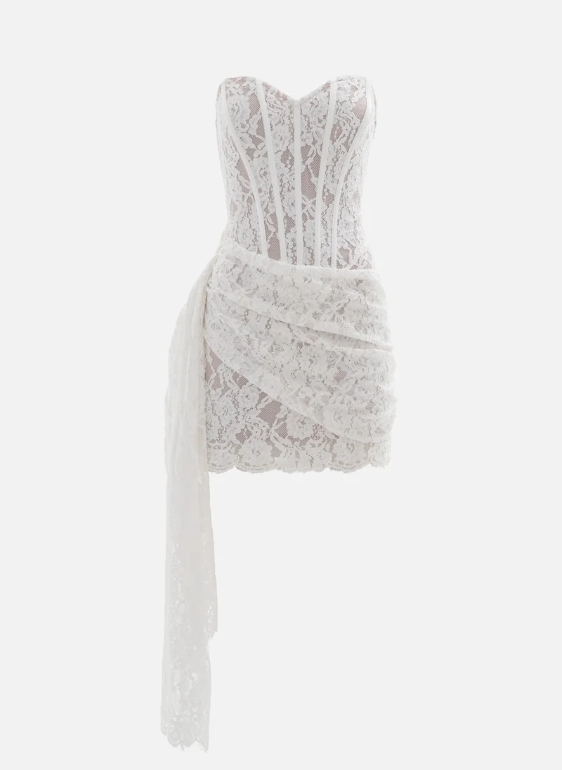 Lichi Lace mini dress with corset bodice and draped skirt