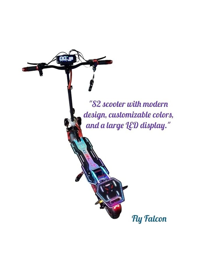 ROHAN WINGS S2 Plus Version 2024 Kick Scooter - 2000W Motor | Huge LED Meter & Multi-Color LED Skateboard | 48V 13Ah Battery | Adjustable & Foldable Design | Red Color | Perfect for Commuting & Outdoo - Image 4