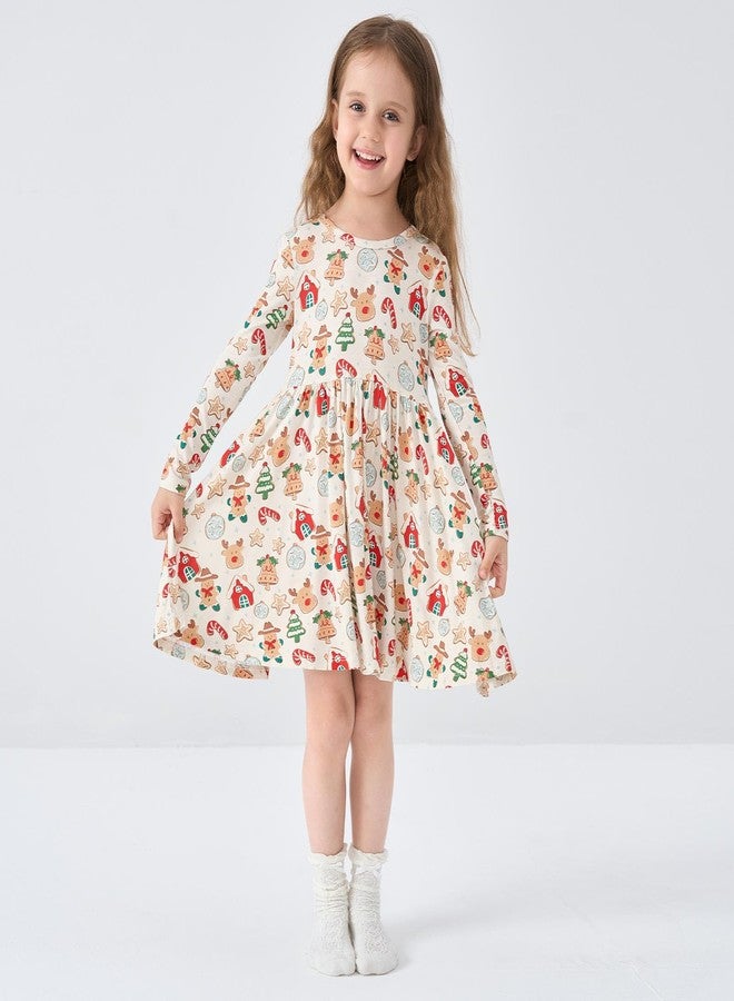 PureBorn فستان طويل الأكمام من فيسكوز البامبو للبنات الصغيرات من بيوربورن، ملابس للعب، فساتين دوارة، عيد ميلاد سعيد 12-24 شهرًا - Image 2