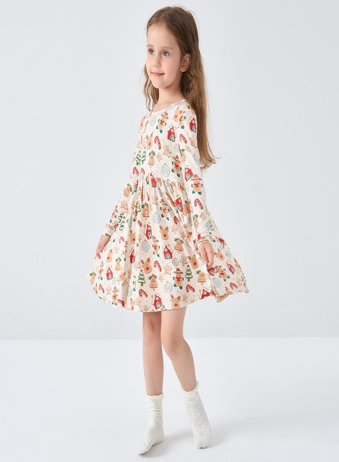 PureBorn فستان طويل الأكمام من فيسكوز البامبو للبنات الصغيرات من بيوربورن، ملابس للعب، فساتين دوارة، عيد ميلاد سعيد 12-24 شهرًا - Image 3