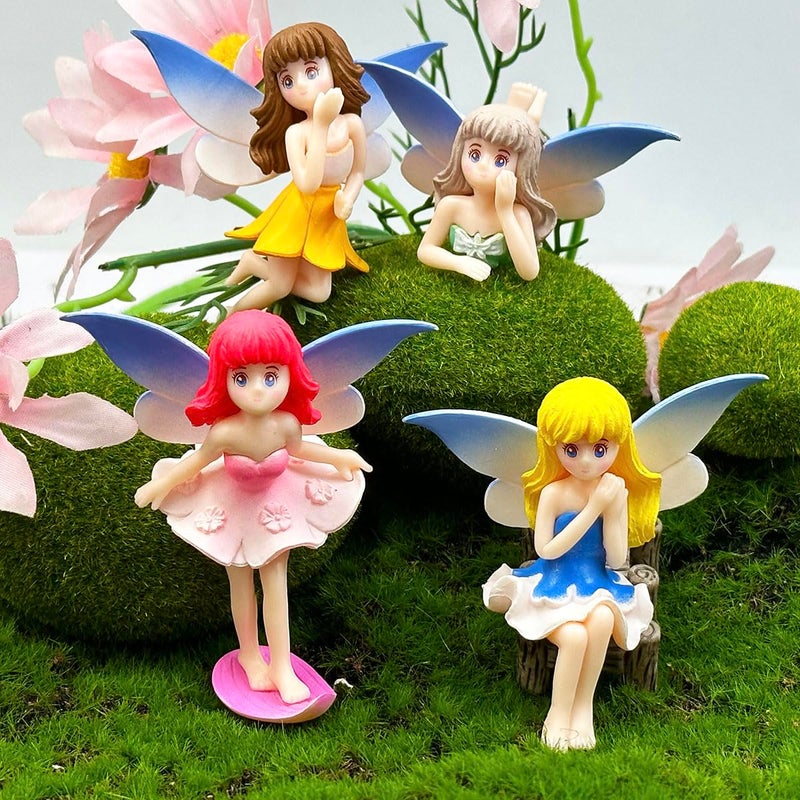 Suartus Miniature Fairy Figurines - 4Pcs Small Flower Fairies Ornaments Resin Mini Fairy Figurines Tiny Elf for DIY Fairy Garden Flower Pot Bonsai Micro Landscapes Craft Decoration Accessories - Image 1