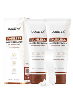 OUKEYA 2PACK, Hair Removal Cream for Women & Men Sensitive Skin, Natural Extracts Depilatory Cream for Bikini Line Legs Arms Underarms, Dermatologically Tested Painless Hair Remove Gel with Applicator Tool 