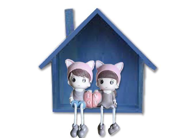 khusubhdecor khusubhdecor MDF Floating Shelves for Wall Pine Wood Rustic Solid Small Hut Shaped Wall Mounted Shelves Unique for Wall Decor Ideal for Bedroom Living Room Kitchen 7x3x9 Blue 