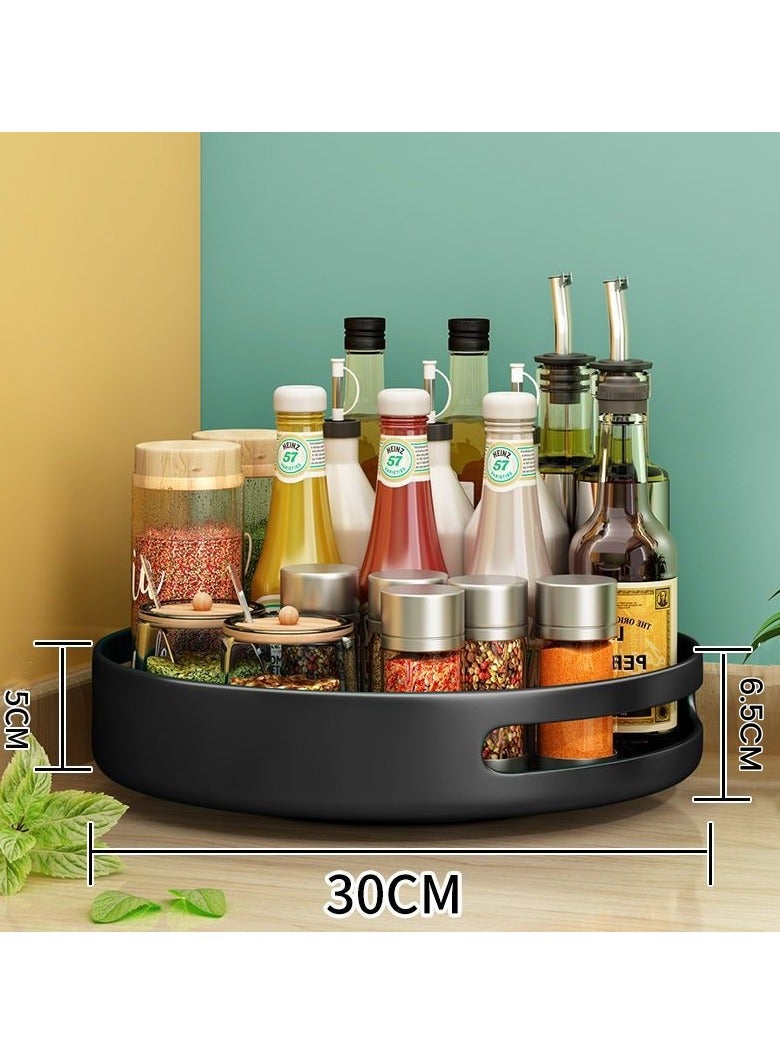 رف أسود دوار 360 درجة 12 بوصة أسود 360 درجة لتخزين خزانة المطبخ فوق سطح العمل في الحمام