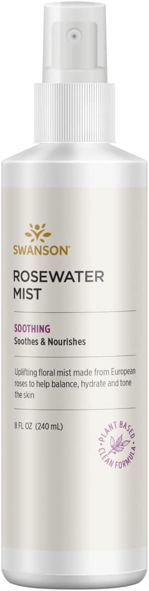 Swanson Rosewater Mist  8 fl Ounce Liquid  Refreshing and Hydrating Rosewater Spray for Skin and Hair