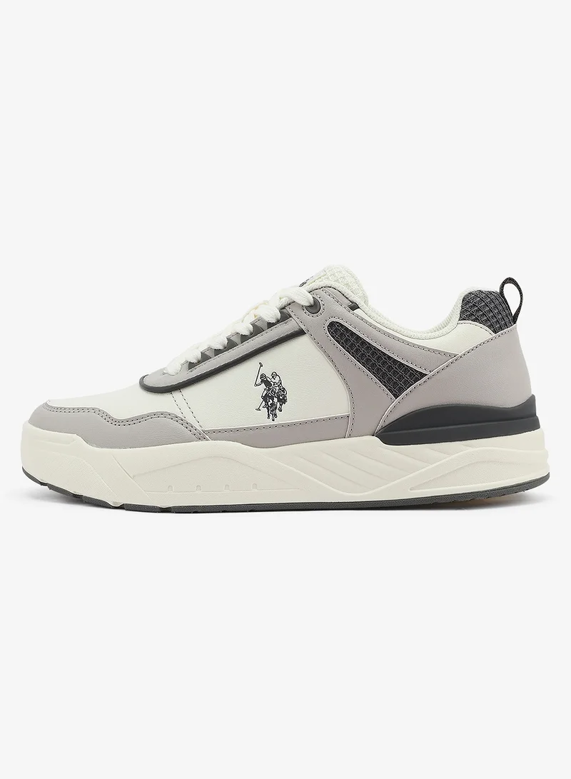 U.S. Polo Assn. Men's White Low-Top Sneakers - Modern Design with Grey Accents Shoes, Durable and Stylish Casual Footwear