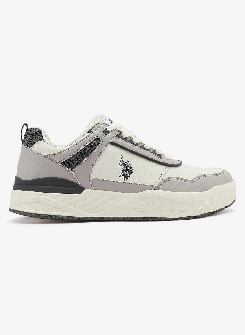 U.S. Polo Assn. Men's White Low-Top Sneakers - Modern Design with Grey Accents Shoes, Durable and Stylish Casual Footwear