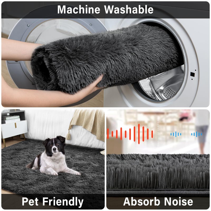 Merelax Soft Modern Indoor Large Shaggy Rug for Livingroom Bedroom Dorm Kids Room Home Decor, Non-Slip Plush Fluffy Furry Fur Area Rugs Comfy Nursery Accent Floor Carpet 9x12 Feet, Dark Grey - Image 5