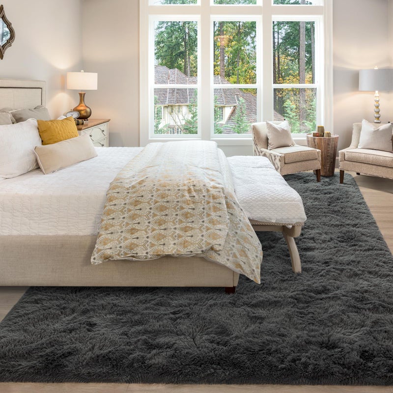 Merelax Soft Modern Indoor Large Shaggy Rug for Livingroom Bedroom Dorm Kids Room Home Decor, Non-Slip Plush Fluffy Furry Fur Area Rugs Comfy Nursery Accent Floor Carpet 9x12 Feet, Dark Grey - Image 2