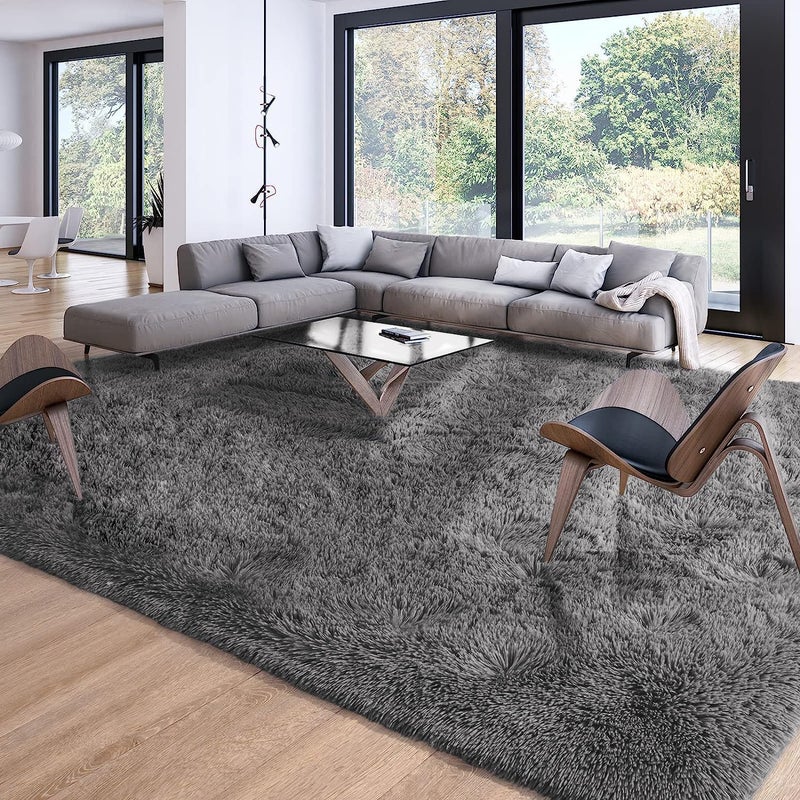 Merelax Soft Modern Indoor Large Shaggy Rug for Livingroom Bedroom Dorm Kids Room Home Decor, Non-Slip Plush Fluffy Furry Fur Area Rugs Comfy Nursery Accent Floor Carpet 9x12 Feet, Dark Grey - Image 1
