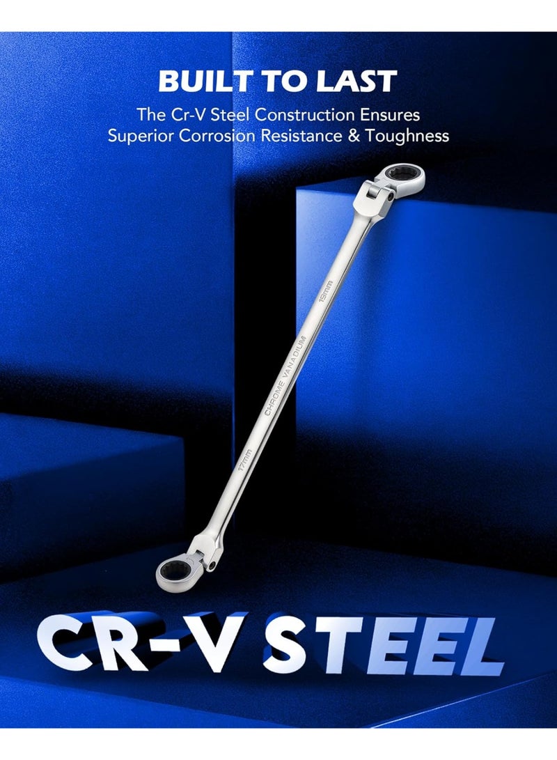 Orion Motor Tech 6-Piece Ratcheting Wrench Set, Metric 8-19 mm Flex Head Ratcheting Wrench Set, Extra Long Ratchet Wrench Set with 72 Tooth Gear & Double Box End - Image 5