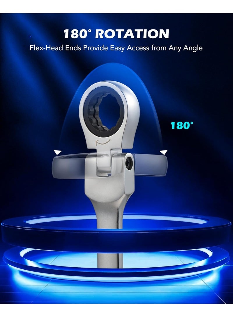 Orion Motor Tech 6-Piece Ratcheting Wrench Set, Metric 8-19 mm Flex Head Ratcheting Wrench Set, Extra Long Ratchet Wrench Set with 72 Tooth Gear & Double Box End - Image 3