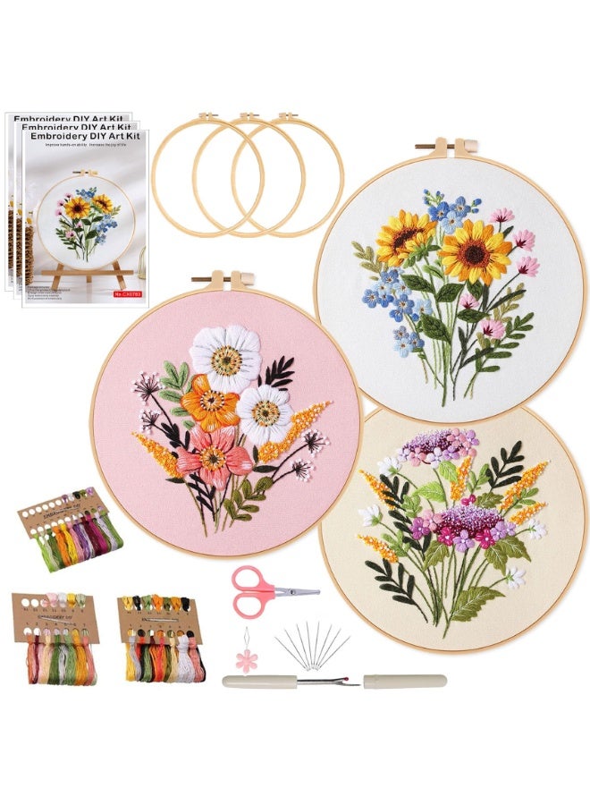 Mordely Embroidery Kit for Beginners, 3 Pack Starter Set with Patterns, Hoop, Threads & Tools for Adults DIY Craft - Image 3