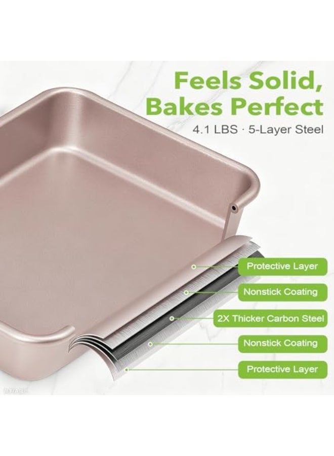WALALLA Premium 3-Piece Gold Nonstick Baking Set - Deep Rectangular Cake Pans for Lasagna & Brownies, Stackable Oven Trays with Heavy Duty Construction 13/11/9 Inch - Image 3