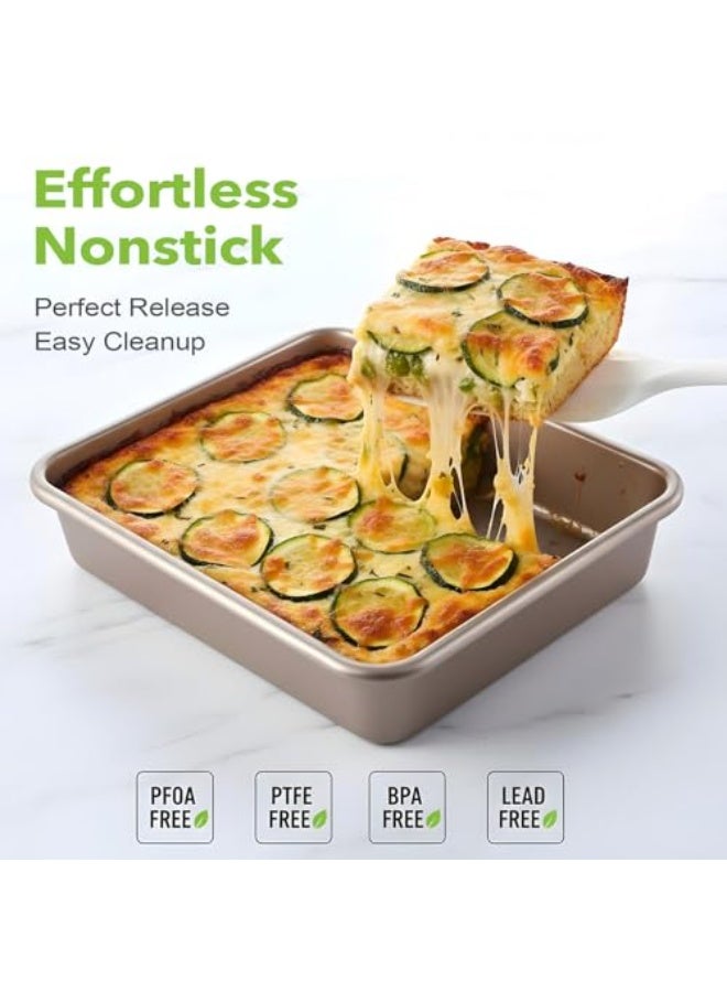 WALALLA Premium 3-Piece Gold Nonstick Baking Set - Deep Rectangular Cake Pans for Lasagna & Brownies, Stackable Oven Trays with Heavy Duty Construction 13/11/9 Inch - Image 4
