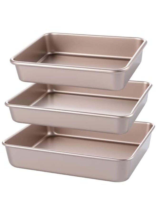 WALALLA Premium 3-Piece Gold Nonstick Baking Set - Deep Rectangular Cake Pans for Lasagna & Brownies, Stackable Oven Trays with Heavy Duty Construction 13/11/9 Inch - Image 1