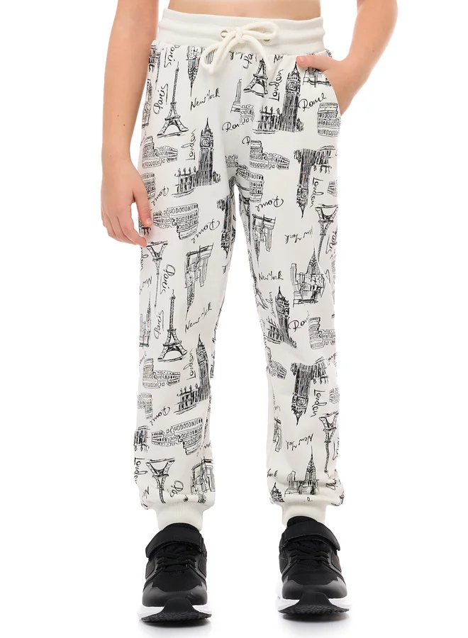 victor and jane Victor And Jane Girls White All Over Print Sweatshirt and Joggers Set