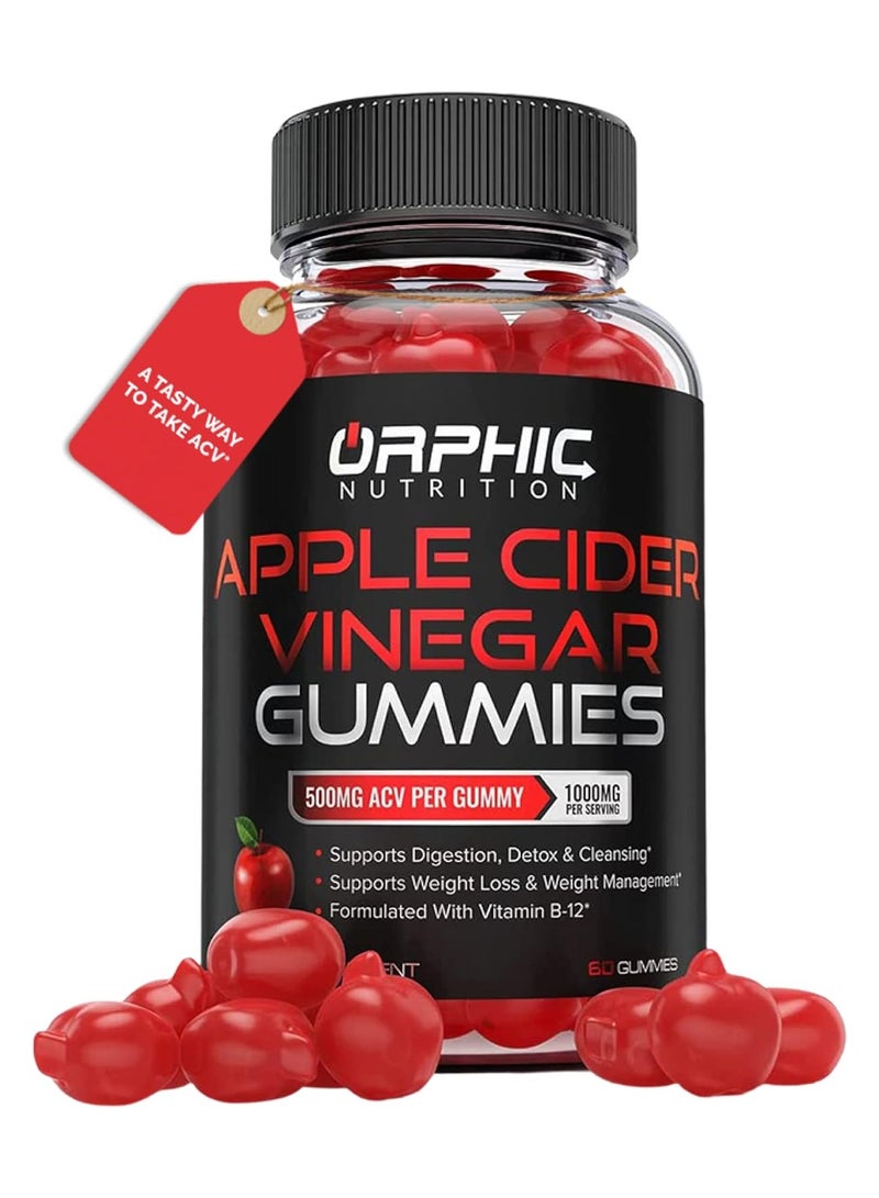 Orphic Nutrition Apple Cider Vinegar Gummies - 1000mg - Formulated to Support Weight Loss Efforts & Gut Health* - Supports Digestion, Detox & Cleansing* - ACV Gummies W/VIT B12, Beetroot & Pomegranate (60 Gummies) - Image 1