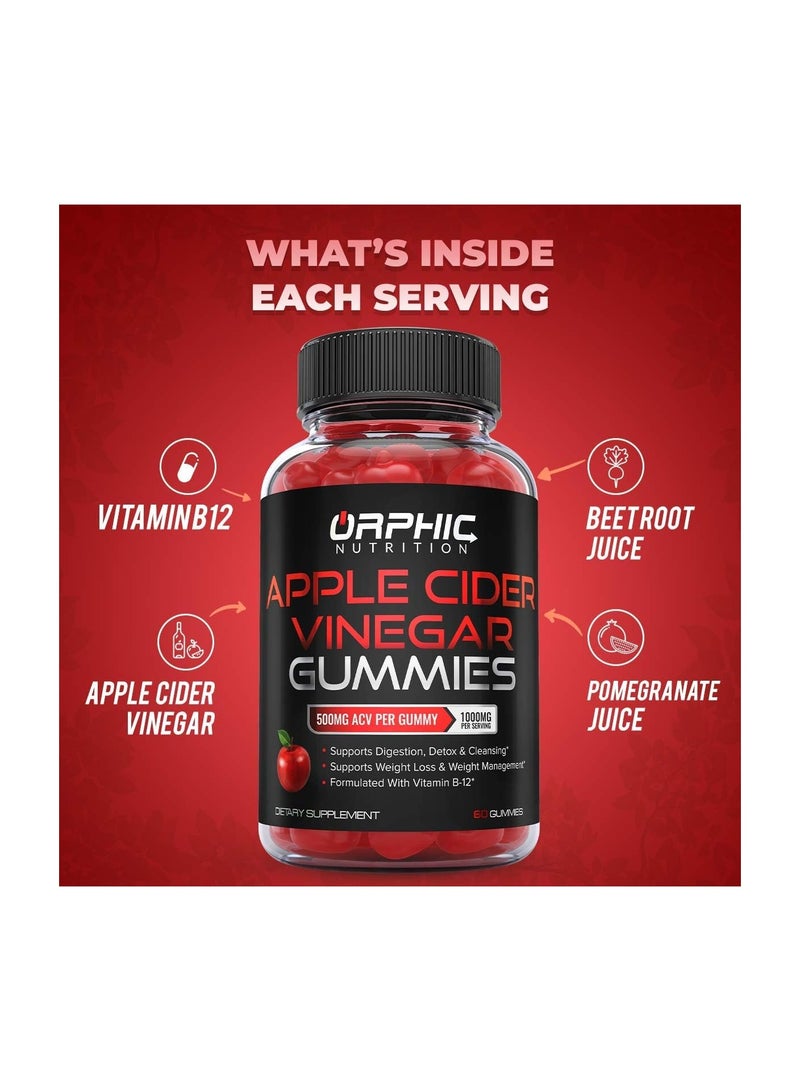 Orphic Nutrition Apple Cider Vinegar Gummies - 1000mg - Formulated to Support Weight Loss Efforts & Gut Health* - Supports Digestion, Detox & Cleansing* - ACV Gummies W/VIT B12, Beetroot & Pomegranate (60 Gummies) - Image 3