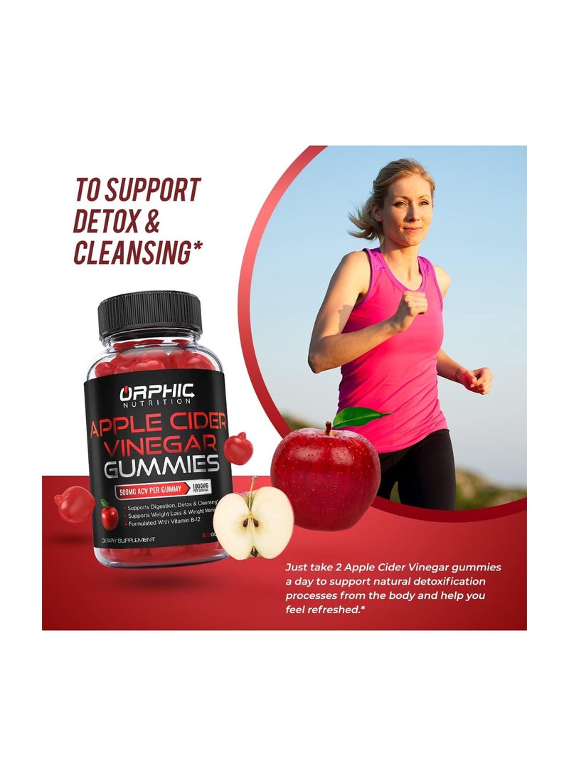 Orphic Nutrition Apple Cider Vinegar Gummies - 1000mg - Formulated to Support Weight Loss Efforts & Gut Health* - Supports Digestion, Detox & Cleansing* - ACV Gummies W/VIT B12, Beetroot & Pomegranate (60 Gummies) - Image 4