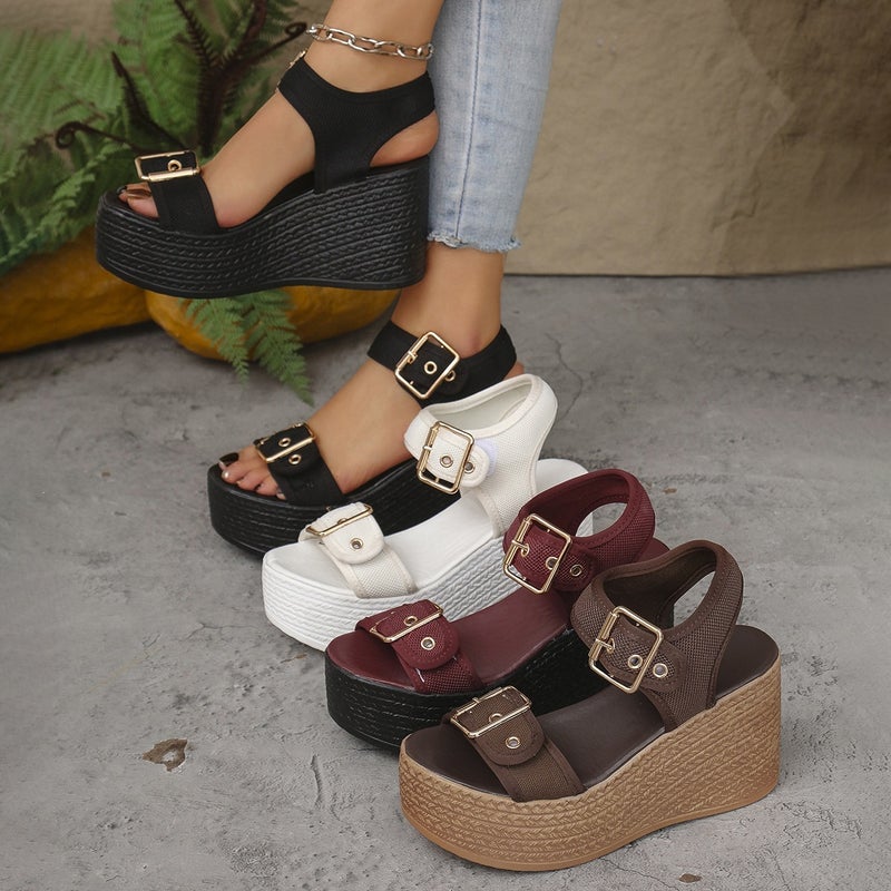 Sandals For Women, New Summer Style, Wedge Heel, Thick-Soled Sandals, Straw High-Heeled Women'S Shoes, Fashionable Fish-Mouth Casual Sandals - Image 3