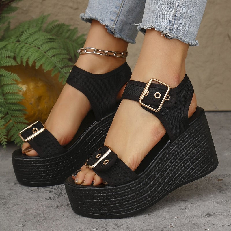 Sandals For Women, New Summer Style, Wedge Heel, Thick-Soled Sandals, Straw High-Heeled Women'S Shoes, Fashionable Fish-Mouth Casual Sandals - Image 4