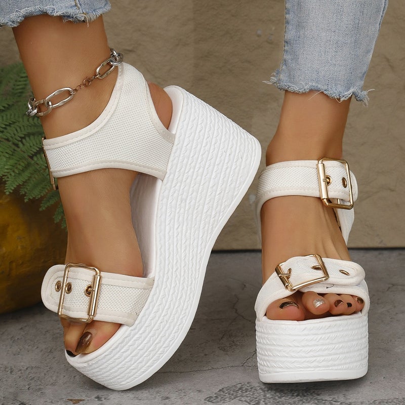 Sandals For Women, New Summer Style, Wedge Heel, Thick-Soled Sandals, Straw High-Heeled Women'S Shoes, Fashionable Fish-Mouth Casual Sandals - Image 2