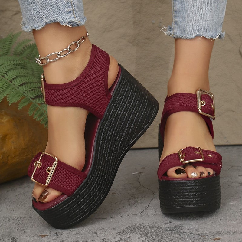 Sandals For Women, New Summer Style, Wedge Heel, Thick-Soled Sandals, Straw High-Heeled Women'S Shoes, Fashionable Fish-Mouth Casual Sandals - Image 5