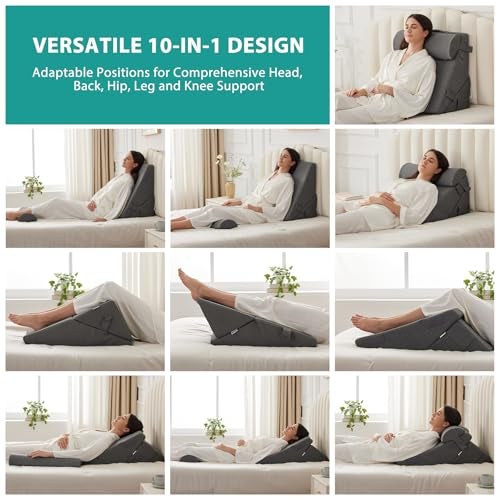 Bedluxe 3Pcs Orthopedic Bed Wedge Pillow Set, Foam Wedge Pillow Post Surgery for Back, Leg and Knee Support, Adjustable 9&12 Inch Folding Triangle Pillow for Sleeping, Acid Reflux, Snoring, Dark Grey - Image 2