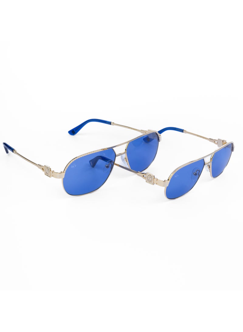 SOL.K Glumo-K Blue Lense Eyewear - Luxurious Gold Frame with Mesmerizing Blue Lenses & 400 UV Protection - Stylish Sunglasses with 1-Year Warranty - Image 3